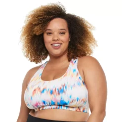 Plus Size Tek Gear® Racerback Low-Impact Sports Bra -Tek Gear store 2750546 Coral Ink Print