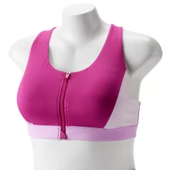 Plus Size Tek Gear® Zip-Front Medium Impact Sports Bra -Tek Gear store 4787908 Berry Colorblock