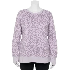 Plus Size Tek Gear® Ultrasoft Fleece Crewneck Sweatshirt -Tek Gear store 5000133 Lavender Leopard