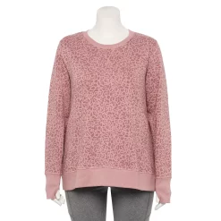 Plus Size Tek Gear® Ultrasoft Fleece Crewneck Sweatshirt -Tek Gear store 5000133 Rose Leopard