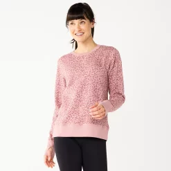 Petite Tek Gear® Ultrasoft Fleece Crewneck Sweatshirt -Tek Gear store 5146364 Rose Leopard
