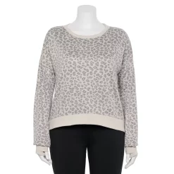 Plus Size Tek Gear® Crewneck Fleece Sweatshirt -Tek Gear store 5187076 Gray Leopard