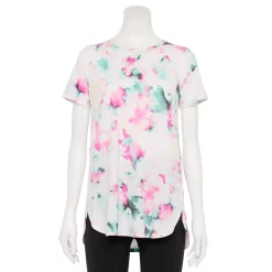 Petite Tek Gear® High Slit Tunic Tee -Tek Gear store 5240647 Aqua Multi Dye