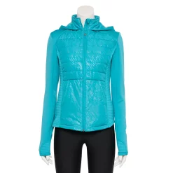 Women's Tek Gear® Hooded Mixed-Media Jacket -Tek Gear store 5561979 Teal Embossed Print
